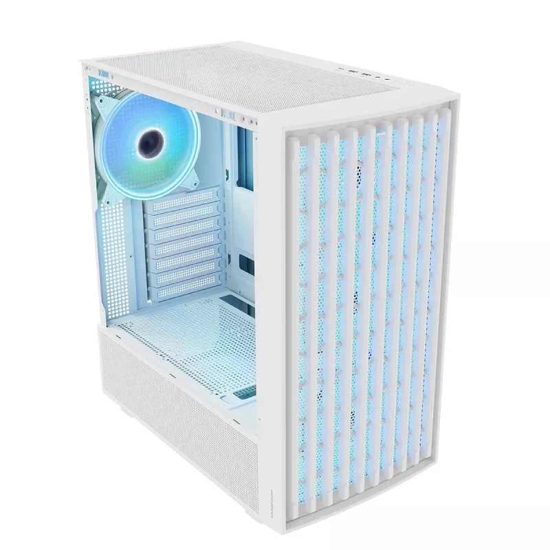 Caja de PC MODECOM BREEZE ARGB Flow MIDI, ATX, USB 3.0 ×2 + USB-C, blanca