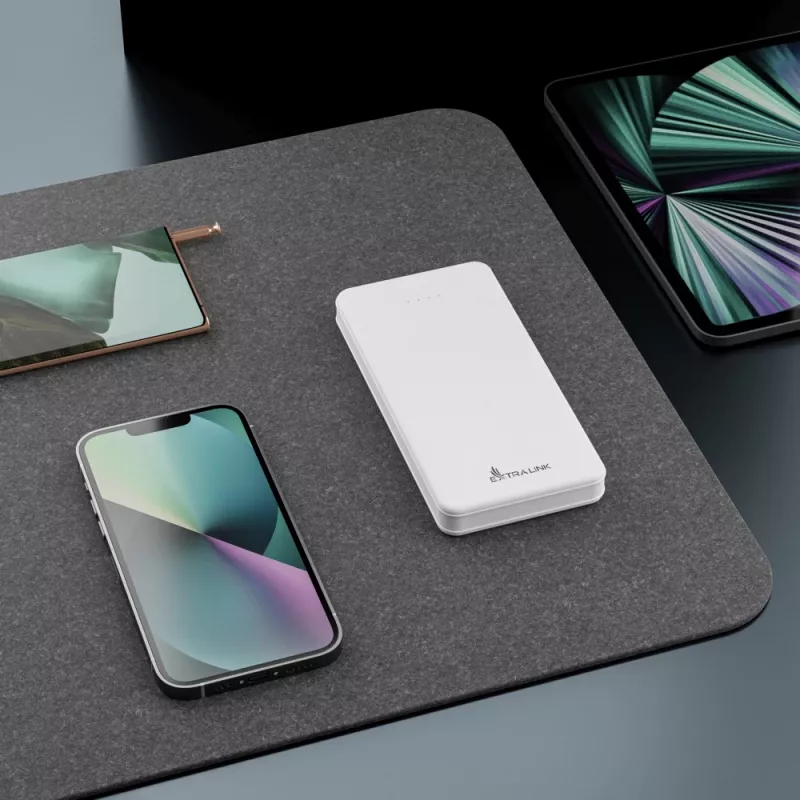 Batería portátil Extralink EPB-078W 10000 mAh blanca, USB-C, salida de 10 W, carga hasta 2 dispositivos