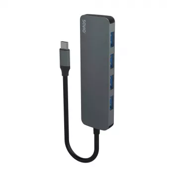 Hub USB SAVIO AK-54 — 4 x USB-A (USB 3.2 Gen 1), host USB-C, negro