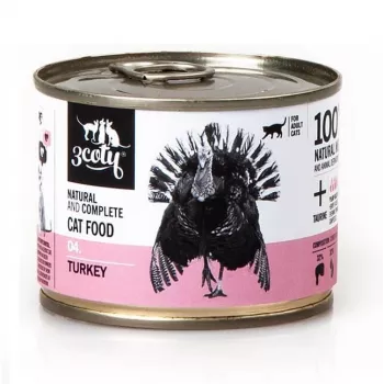Comida húmeda para gatos 3coty 04 pavo 180 g — paté para gatos adultos, monoproteico, alimento completo