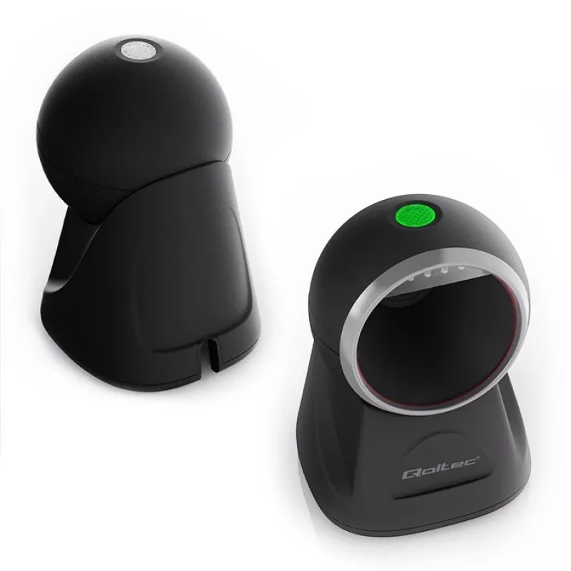Lector de códigos de barras de sobremesa Qoltec para códigos 1D y 2D, escáner QR, negro