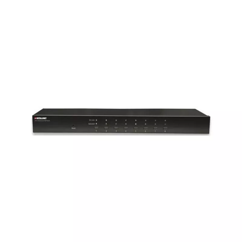 Conmutador KVM Intellinet 8 puertos para rack, combo USB + PS/2, visualización en pantalla, cables incluidos (conector europeo de 2 pines)