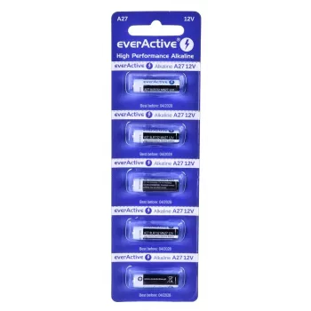 Set de pilas recargables everActive 27A5BL, alcalinas 12 V, cilíndricas, 5 unidades, 27,3 × 7,62 mm