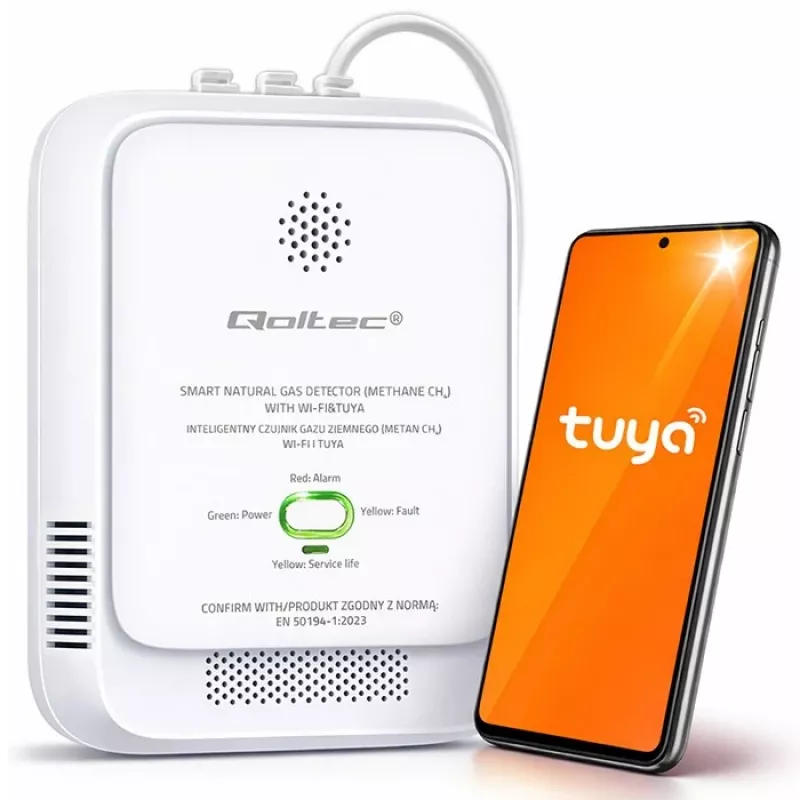Detector de fugas de gas QOLTEC NG Tuya — detector de gas natural (CH4), compatible con smart Tuya