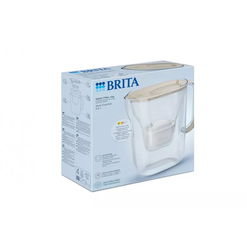BRITA Style Essential jarra filtrante de agua 2,4 l con 1 cartucho MAXTRA Pro, arena