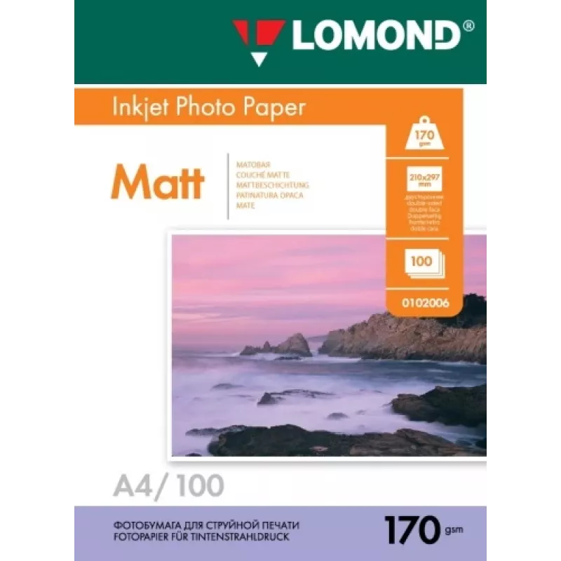 Papel fotográfico de inyección de tinta Lomond mate 170 g/m² A4, 100 hojas, doble cara