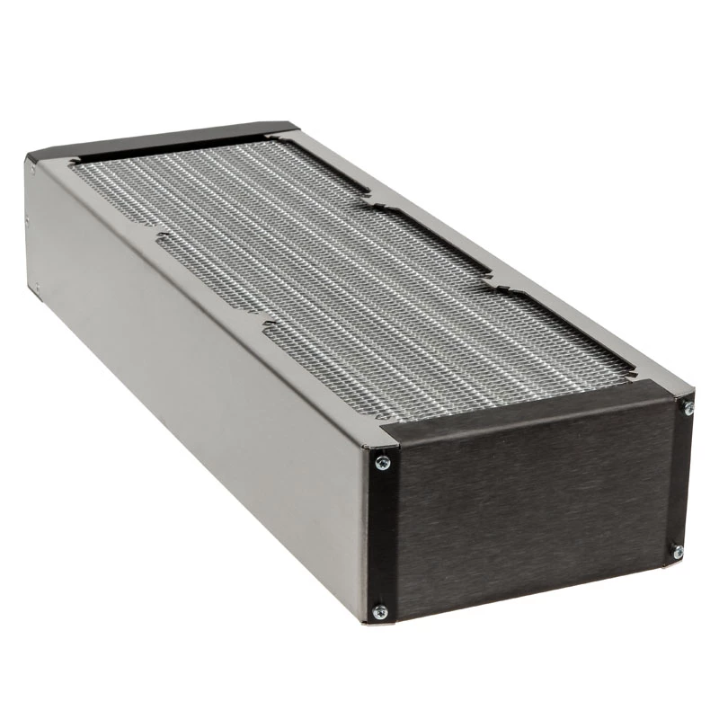 Radiador Aqua-Computer airplex radical 4/360 — aluminio/cobre/acero inoxidable, 400×140×73 mm