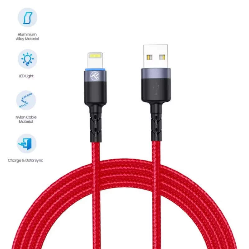 Cable de datos USB a Lightning Tellur, 3A, 1,2 m, indicador LED, rojo