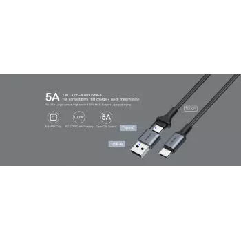 Cable USB Type-C 2 en 1 Orsen S8, 5A, 1,5 m (carga rápida/datos)