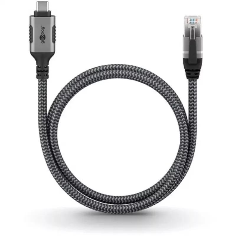 Goobay 70752 cable Ethernet de USB-C 3.1 a RJ45, Cat6 F/UTP, 5 m, negro/plateado