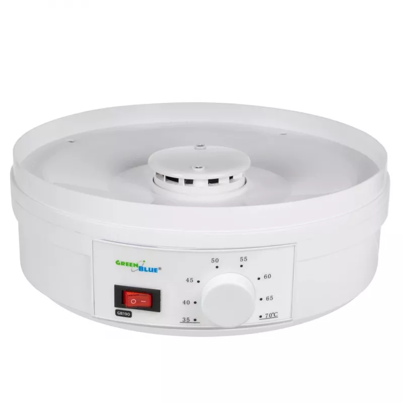 GreenBlue GB190 deshidratador de alimentos para setas, verduras y frutas, 5 bandejas, 250 W, temperatura ajustable 35–70 °C, blanco