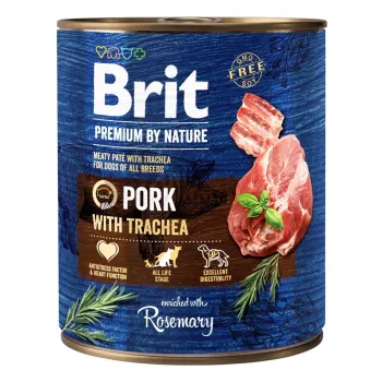 Comida húmeda para perros Brit Premium by Nature cerdo con tráquea 800 g, perros adultos, lata, 78% humedad