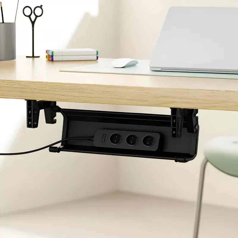 Canaleta de cables bajo escritorio MACLEAN MC-106B — negra, ABS, carga máxima 5 kg