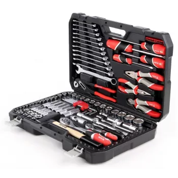 Juego de herramientas para mecánico YATO YT-38901 — juego de 122 piezas con vasos (12–32 mm), carraca, extensiones, destornilladores, martillo, alicates, acabado cromado