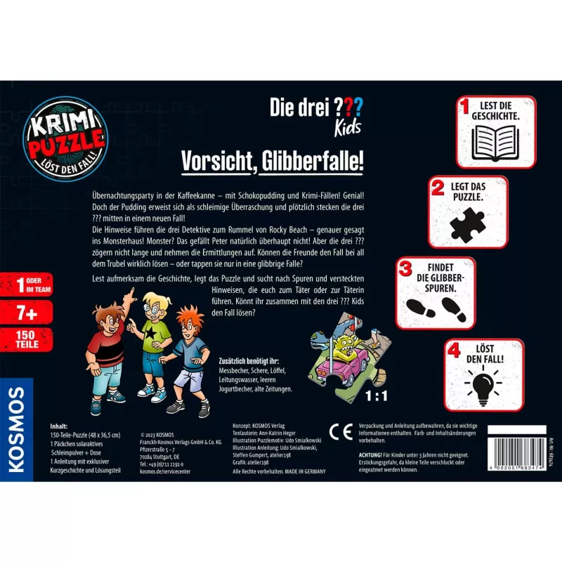 Puzle detective Die drei Kids: Cuidado con la trampa pegajosa (150 piezas)