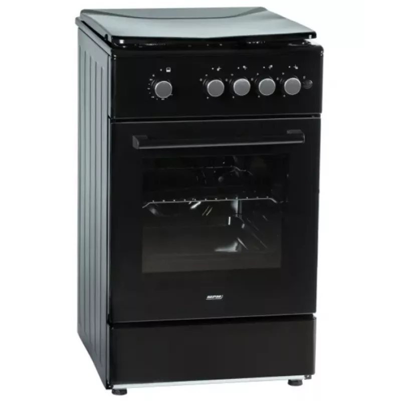 Cocina de gas MPM MPM-56-KGF-21/B — 4 fuegos acero inoxidable, horno 54 l, control por mandos