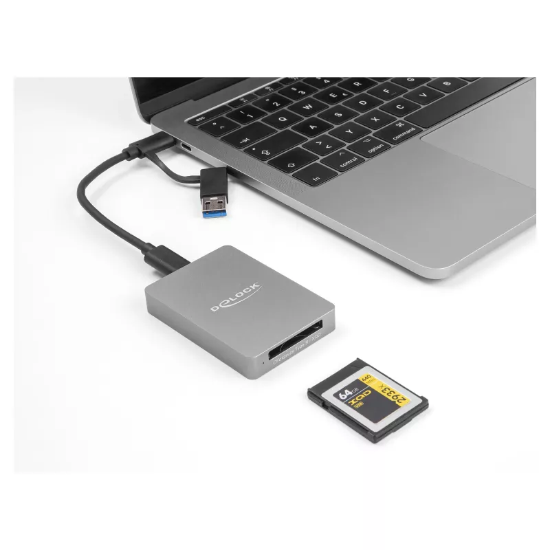 Lector de tarjetas DeLOCK USB Type-C CFexpress XQD aluminio gris 10000 Mbit/s
