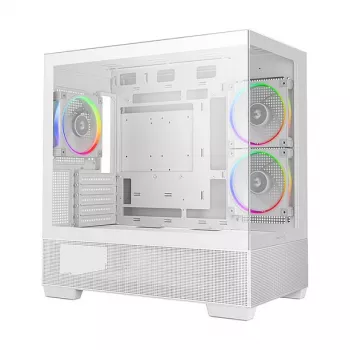 Caja semitorre PC DeepCool CG380 3F WH — Blanca, 235×437×451 mm, compatible con 2,5