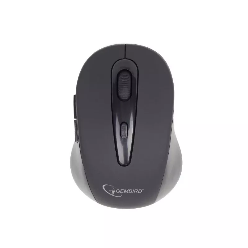 Ratón óptico inalámbrico Bluetooth GEMBIRD MUSWB2 — para diestros, 1600 DPI, 6 botones, negro/gris, pilas AAA