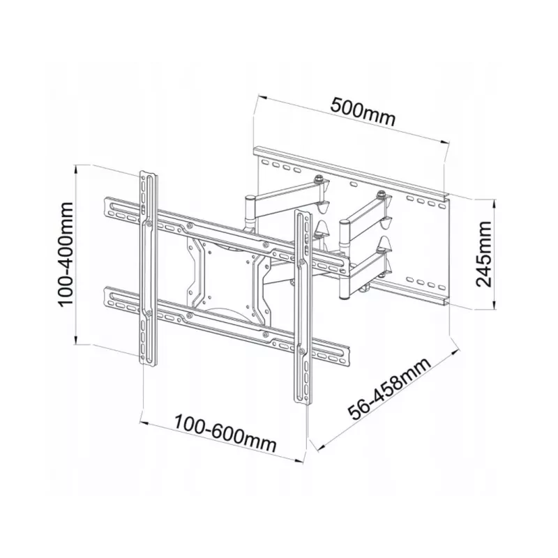 Soporte de pared ART AR-87 para pantallas de 40 inch a 80 inch, capacidad 60 kg, VESA hasta 600×400, inclinación 12°, giro 45°, extensible 5,6–45,8 cm