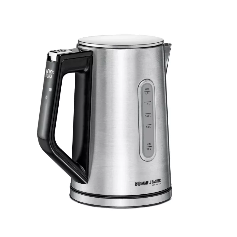 Hervidor eléctrico Rommelsbacher WK 3000 — 1,7 L, 3000 W, acero inoxidable y negro