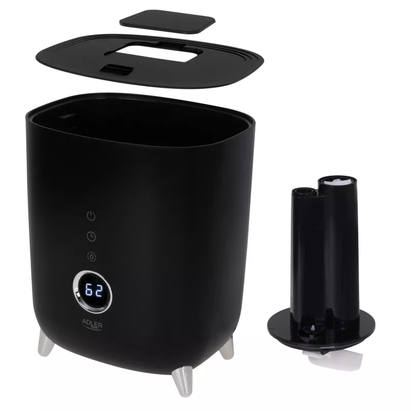 Adler | AD 7972 | Humidificador | 23 W | Capacidad del depósito de agua 4 L | Apto para habitaciones de hasta 35 m² | Ultrasónico | Potencia de humidificación 150-300 ml/h | Negro