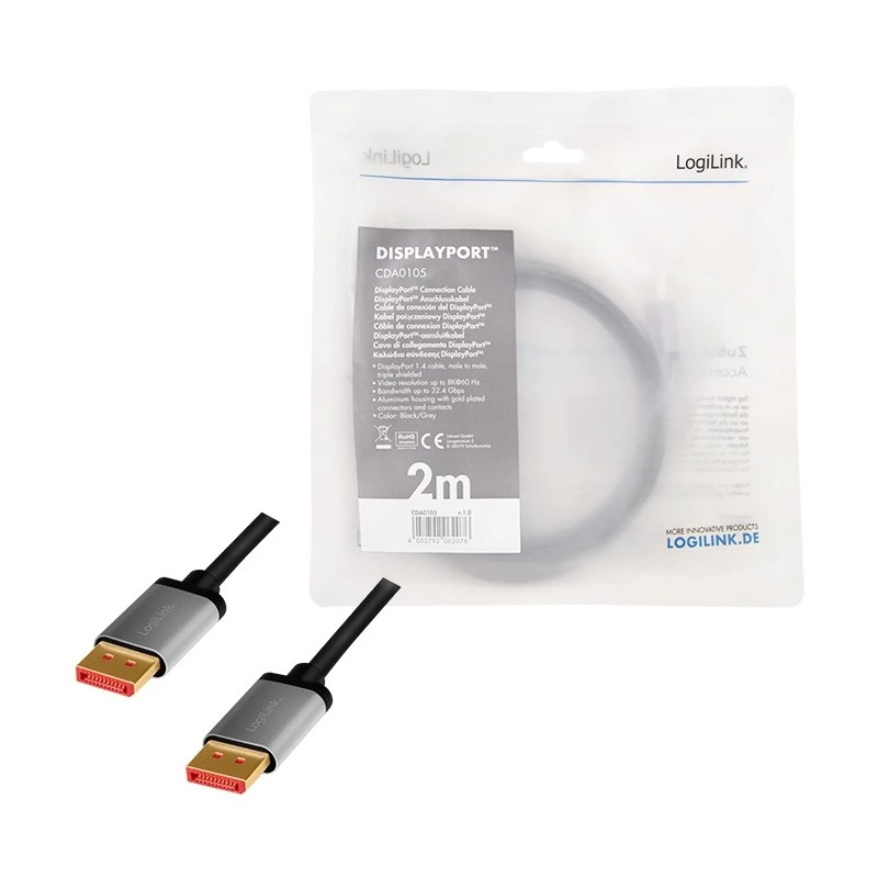 Cable DisplayPort LogiLink CDA0105 2 m Negro Gris
