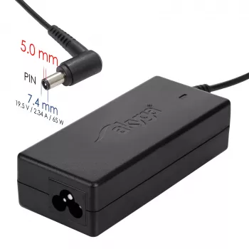 Fuente de alimentación para portátil Akyga AK-ND-05 19,5 V / 3,34 A, 65 W, conector 7,4 x 5,0 mm con pin, para Dell