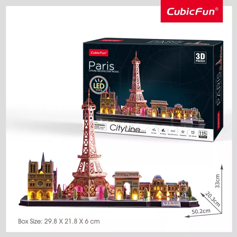 Puzle 3D CubicFun City Line Paris LED 115 uds.