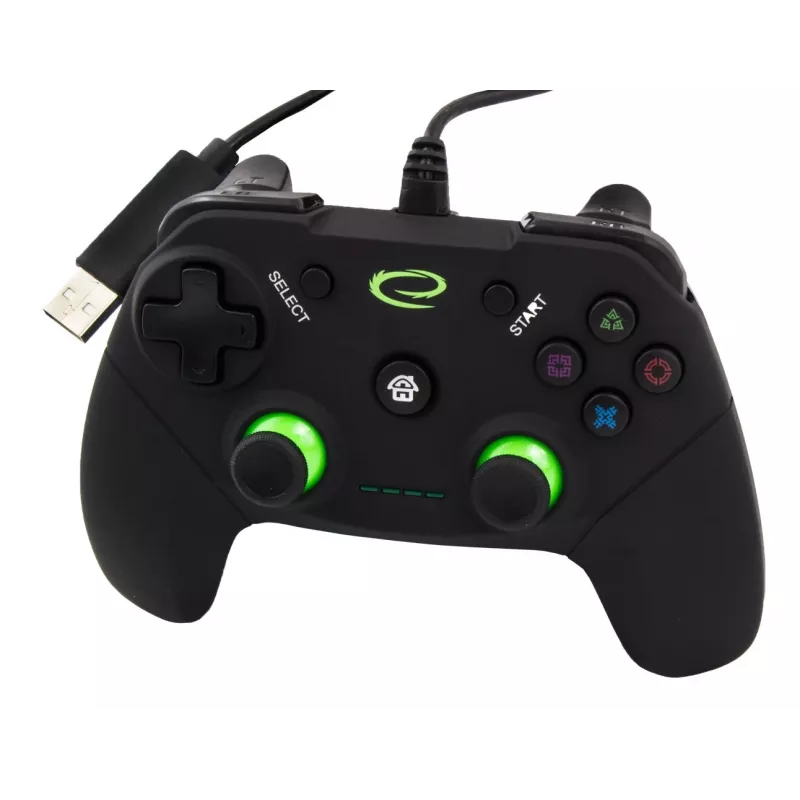 Esperanza EGG110K Vanquisher mando USB con cable para PC/PS3, con vibración, 12 botones, 2 sticks analógicos, negro/verde