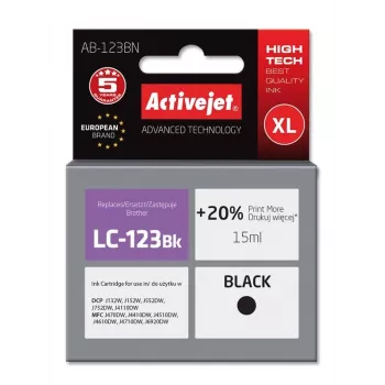 Activejet AB-123BN Tinta (sustituto de Brother LC123Bk/LC121Bk; Supreme; 15 ml; negro)