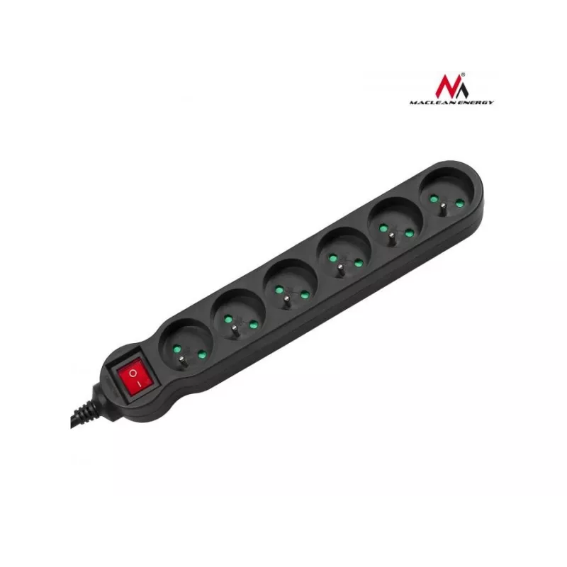 Alargador de corriente Maclean MCE187 3m 6 tomas AC interior negro