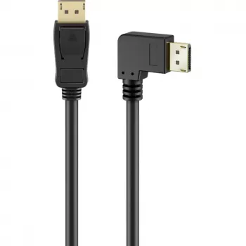 Cable DisplayPort macho 90° > DisplayPort macho, 8K / 144Hz (Negro, 2 metros, 1 macho 90° en ángulo lateral, 54 Gbit/s, DisplayPort 2.0 / 2.1)