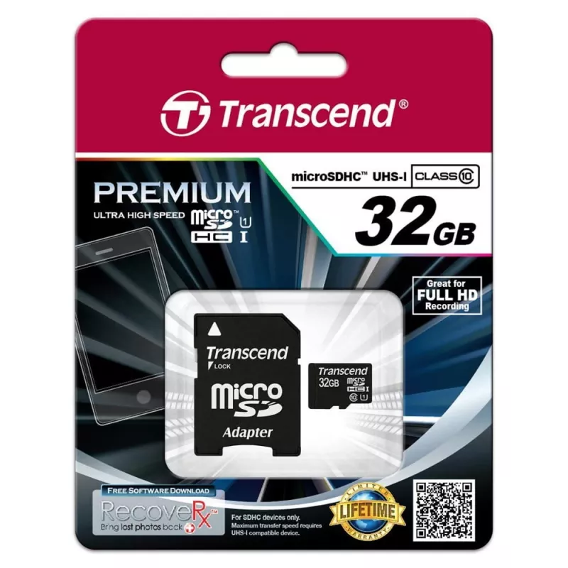 MEMORIA MICRO SDHC 32GB CON ADAPTADOR/CLASS10 TS32GUSDU1 TRANSCEND