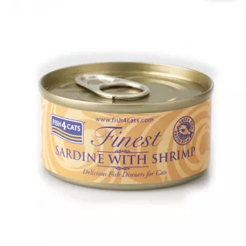 Comida húmeda para gatos FISH4DOGS Sardina con gamba 70 g — alimento completo en lata para gatos adultos, sabor a pescado
