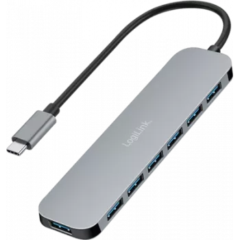 Hub USB-C LogiLink, 7 puertos, USB 3.2 Gen 1, 7x USB-A aluminio (UA0457)