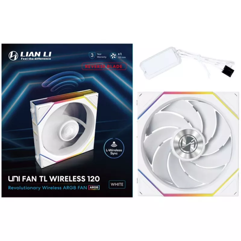 Lian Li UNI FAN TL Wireless 12RTL1W1W ventilador de caja, ARGB, PWM, Reverse Blade, 120 mm, blanco
