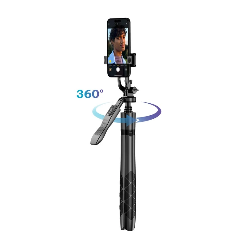Palo selfie con trípode Crong CRGSGU1BLK aluminio Bluetooth con patas plegables y soporte para móvil