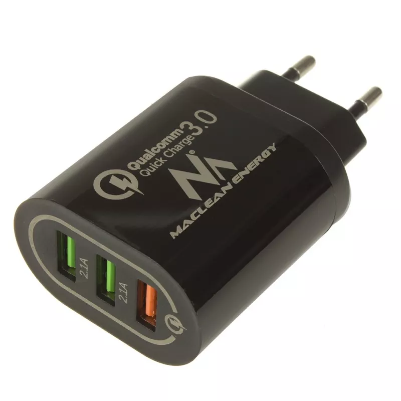 Cargador de pared USB MACLEAN MCE479B — 3 puertos USB, 18W de potencia total, compacto