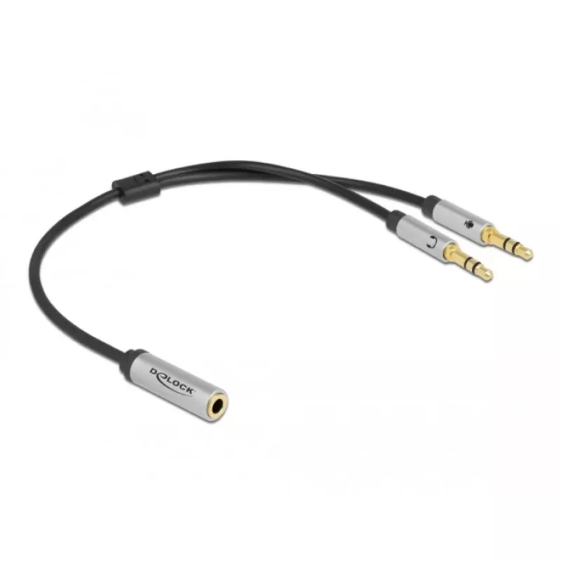 Delock - Adaptador para auriculares - minijack estéreo 3,5 mm hembra de 4 polos a conector mini jack estéreo macho - 27cm - negro (66740)
