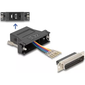 DeLOCK D-Sub 25 polos conector macho a conector hembra RJ12 set de montaje negro