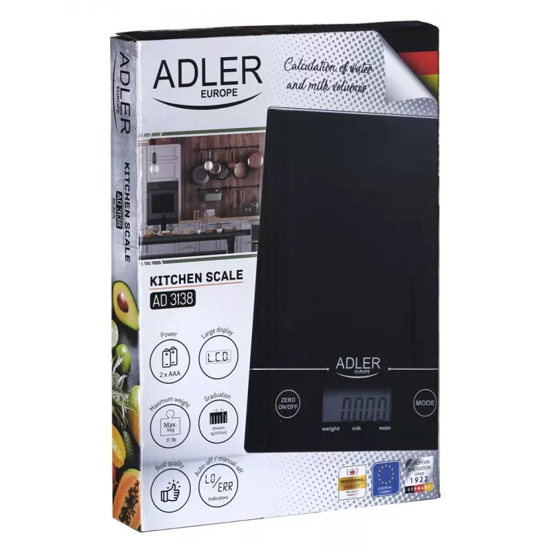 Adler AD 3138 b Báscula de cocina mecánica Negra Encimera Rectangular