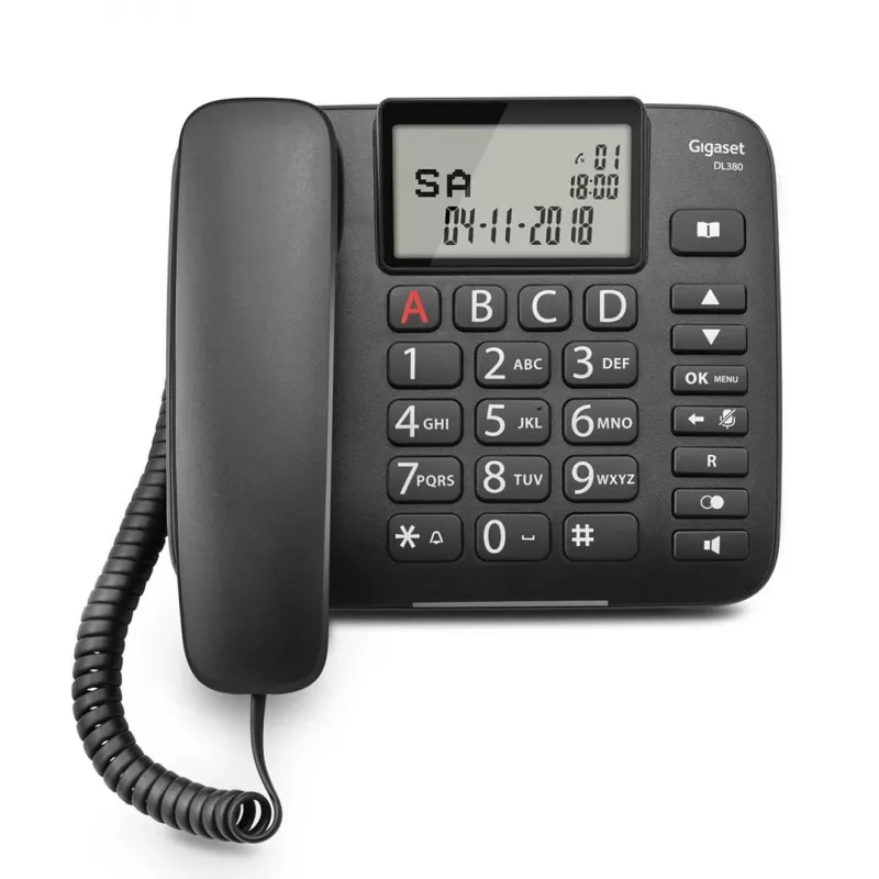 Teléfono analógico Gigaset DL380 con identificación de llamadas, auricular con cable, negro