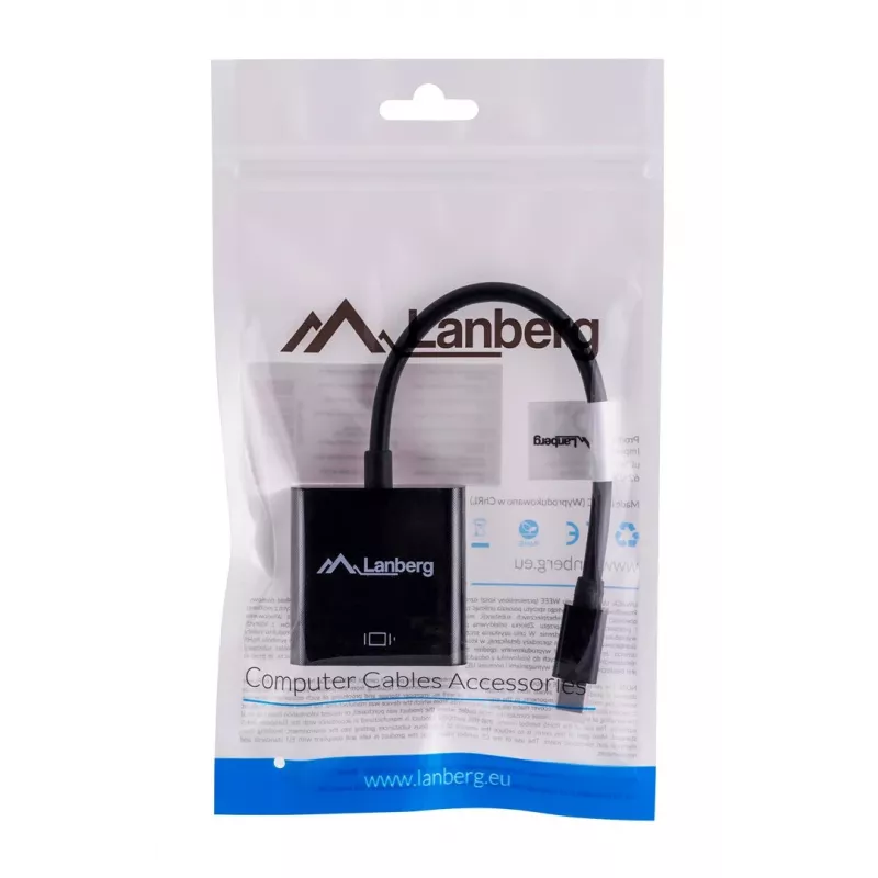 Cable adaptador VGA (D-Sub) a Mini DisplayPort LANBERG AD-0006-BK, 0,2 m, DisplayPort 1.2, 1920×1200@60Hz, conector hembra MiniDP, negro