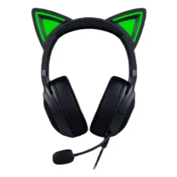 Kraken Kitty V2 - Negro, Auriculares gaming, Orejas Kitty, Iluminación reactiva al streaming, Micrófono cardioide HyperClear, Controladores TriForce de 40 mm, Micrófono integrado en las orejeras, Razer Chroma RGB (oreja y orejeras), Sonido envolvente: Solo disponible en