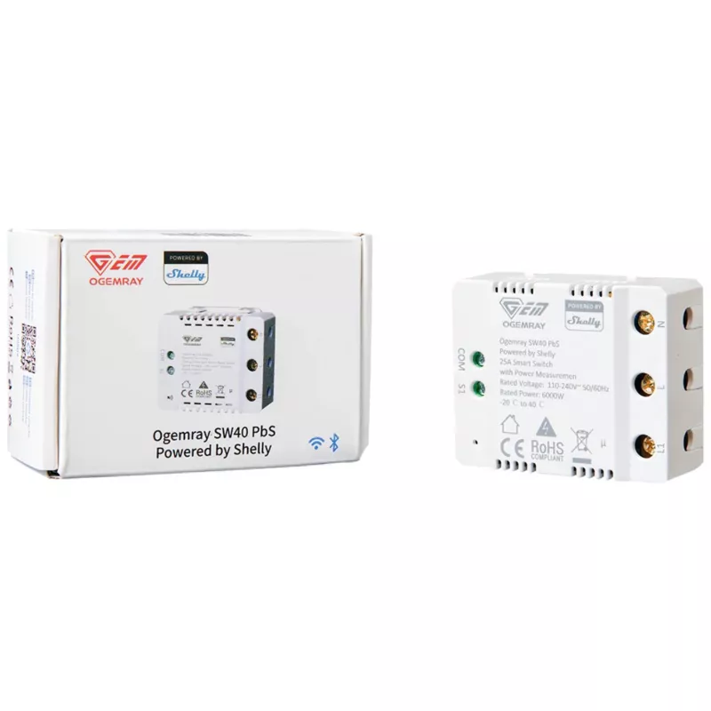 Relé inteligente Shelly Plug & Play PbS Ogemray 25A Relé para grandes electrodomésticos máx 25A Función de medición WLAN Lan BT