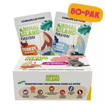 ANIMAL ISLAND comida para gatos con pavo/pescado blanco en caldo 80x85g