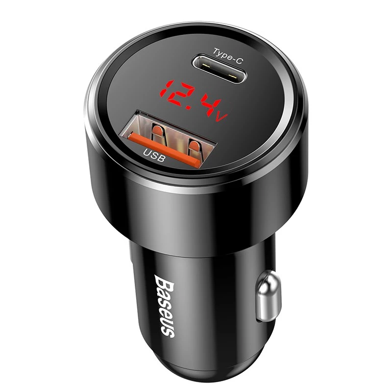 Cargador de coche Baseus CCMLC20C-01 universal negro carga rápida 12-24V