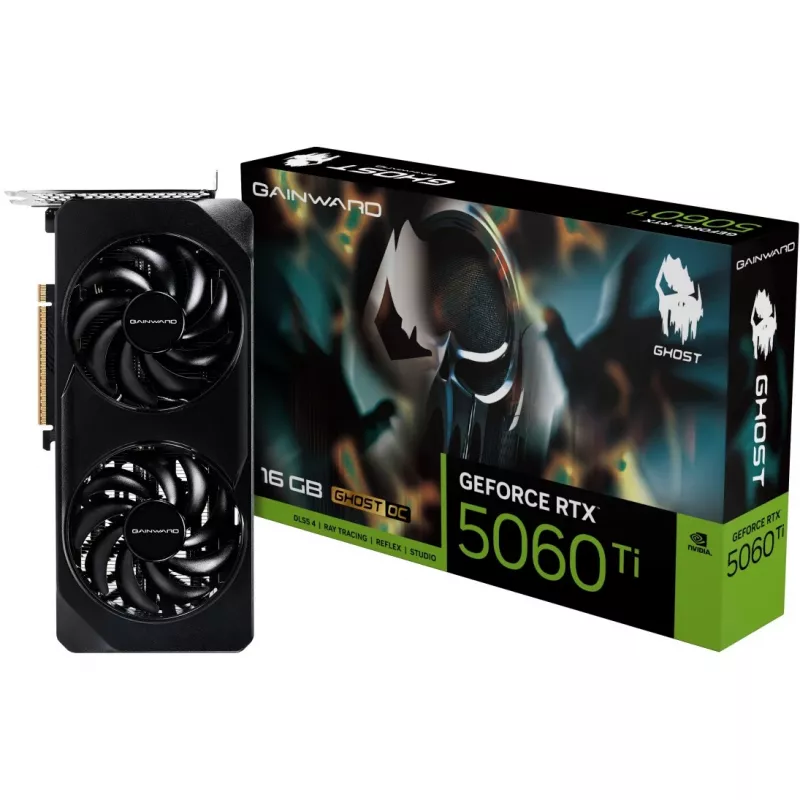 Tarjeta gráfica GAINWARD GeForce RTX 5060 Ti Ghost OC — NVIDIA GeForce RTX 5060 Ti, 16 GB GDDR7, 128-bit, PCIe 5.0