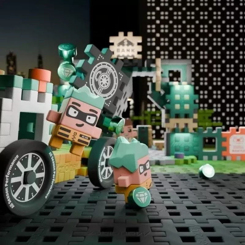 Bloques de construcción MARIOINEX Mini Waffle City atraco al banco, 148 piezas
